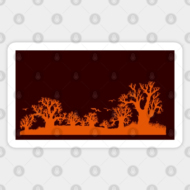 Baobab Trees Silhouette Orange Sticker by Tony Cisse Art Originals